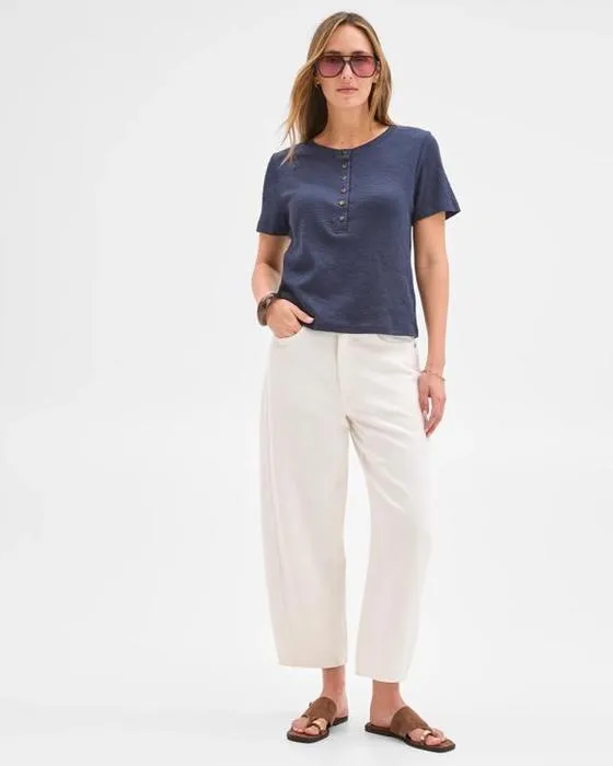 Cible Femme Australienne Coton Blend Ruban Texturé Henley T-Shirt