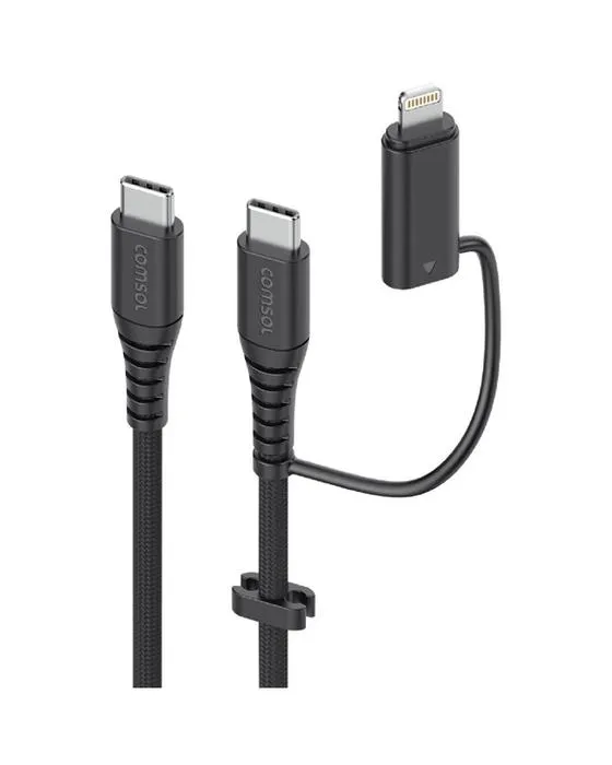 Câble USB-C Comsol avec adaptateur USB-C à Lightning 1,2m noir