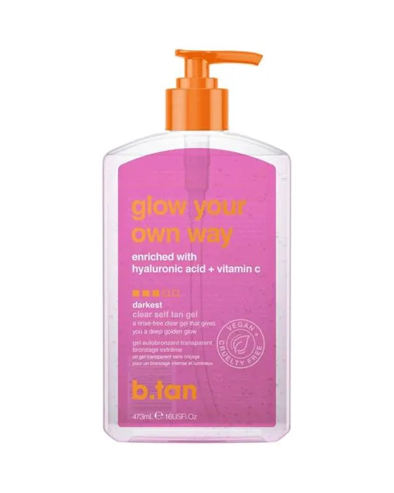 b.tan Glow Your Own Way Clear Self Tan Gel 473ml - Darkest, acide hyaluronique et vitamine C