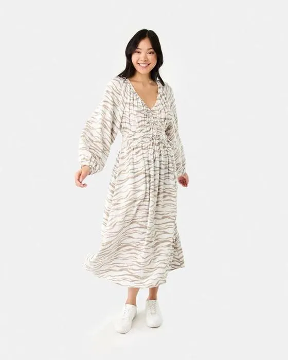 Manches longues Shirred Detail Robe Midi