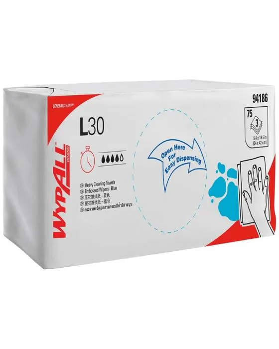 WypAll L30 Wipers à simple feuille 75 Pack Bleu