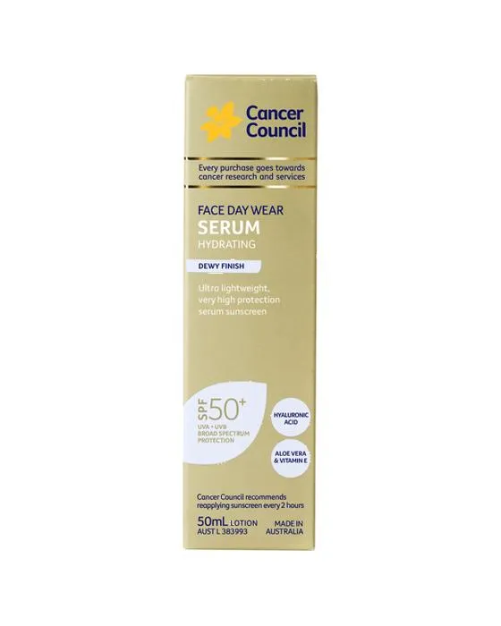 Conseil du cancer SPF50+ Sérum Hydratant de jour d'usure 50ml - Acide hyaluronique, Aloe Vera et vitamine E