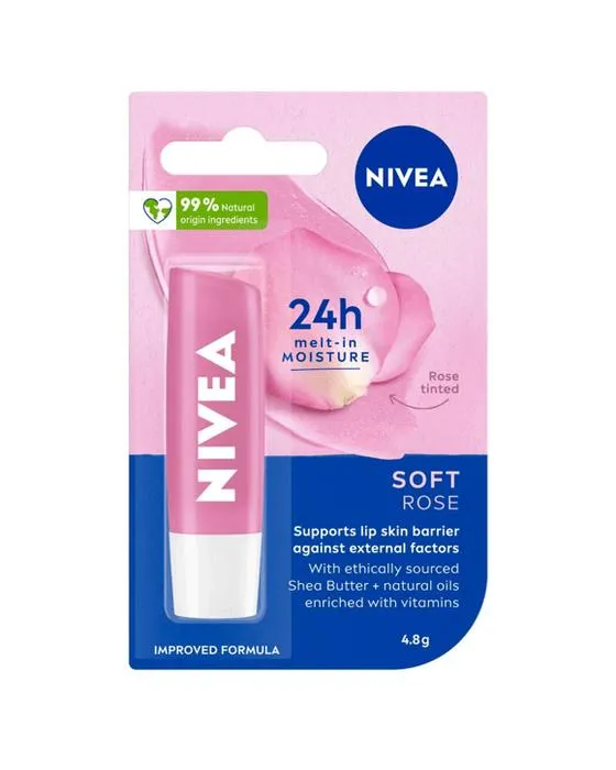 Baume à lèvres Nivea Rose douce 4.8g - Beurre de karité et huiles naturelles