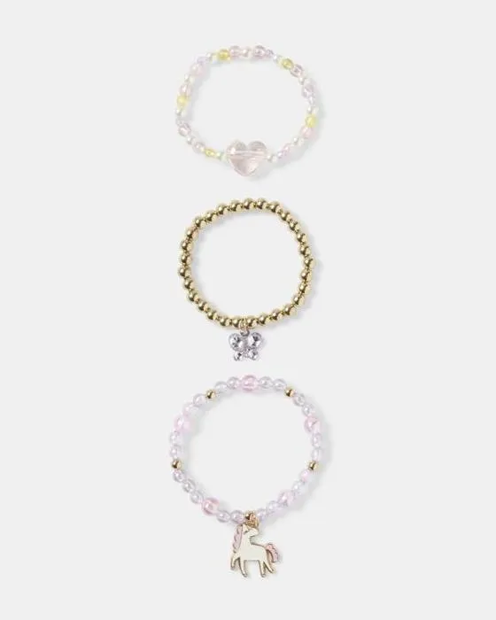 3 Pack Bracelets de Charme Licorne - Rose, Blanc et Or Ton