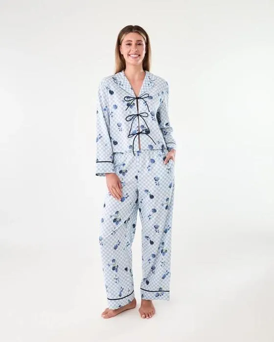 Cotton Long Sleeve Tie Front et Pantalons Pyjama Set