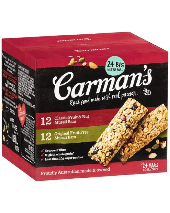Variété traditionnelle de 24 paquets de barres de muesli de Carman
