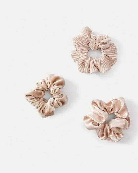 3 Packs de Textured cheveux scrunchies - Beige