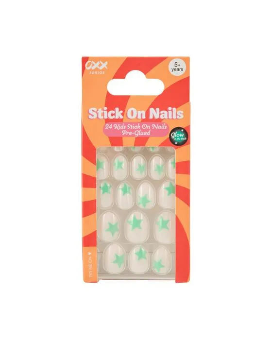 OXX Junior 24 Pack Enfants pré-glouté bâton-sur ongles - Glow in the Dark