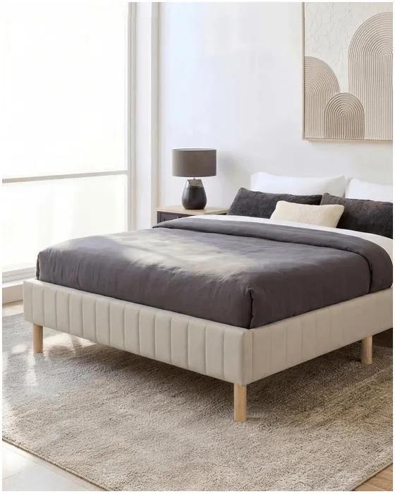 Base de cadre de lit à snap rapide rembourré Queen Bed - Beige