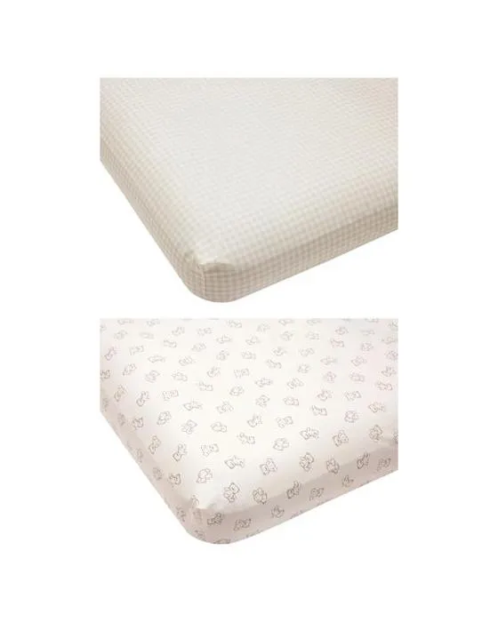 2 Pack 225 Feuilles de lit en coton biologique en filetage - Ours et Coché