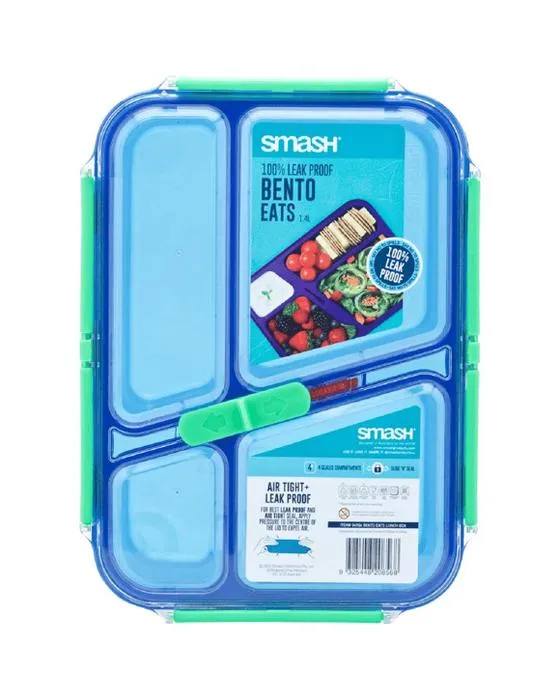 Smash Bento mange une boîte à déjeuner étanche bleu/vert