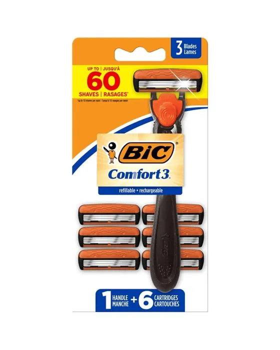 BIC Hybrid Comfort3 Hommes Razor 1 Poignée + 6 cartouches