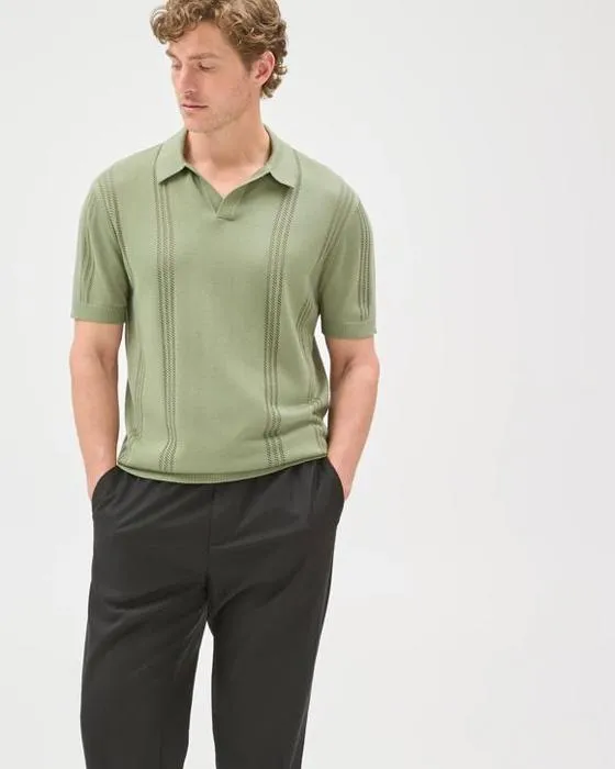 Aperçu Revere Pointelle Knit Polo Top