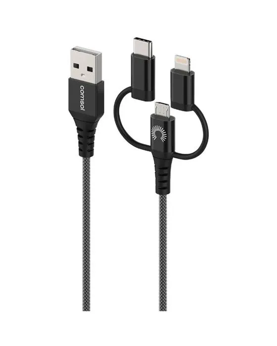 Câble MFi à lumière de comsol/USB-C/Micro à USB-A 1,2m noir
