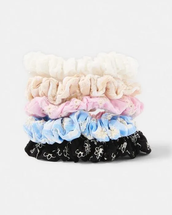 5 pack brodé Mini fleurs de cheveux scrunchies