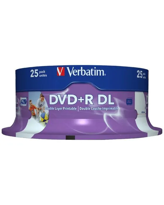 Verbatim DVD+R DL 8.5GB 8x White Wide Inkjet broche 25 Pack