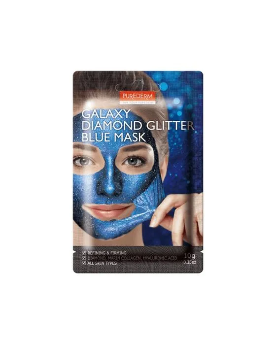 Masque bleu Glitter Diamant Galaxy de Purederm 10g - Diamant, Collagène Marine et Acide Hyaluronique