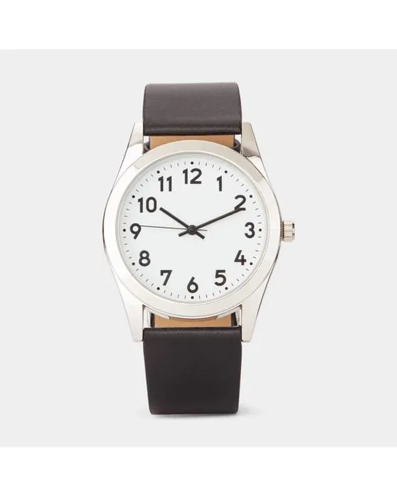 Montre analogique classique homme avec boîtier en argent et bracelet noir
