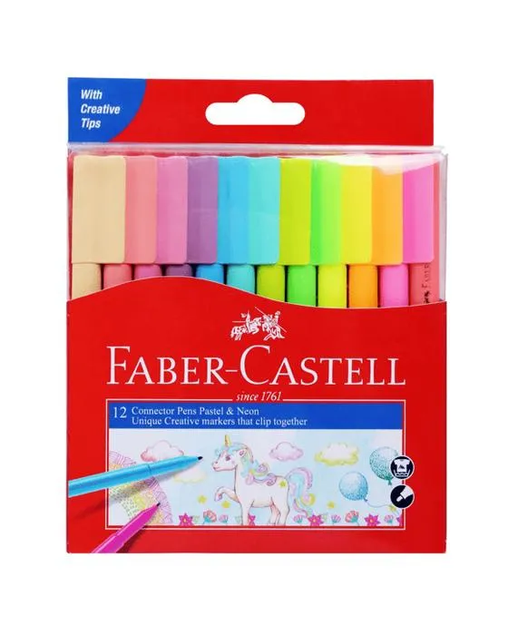 12 Stylos de connecteurs Faber-Castell - Pastel & Neon