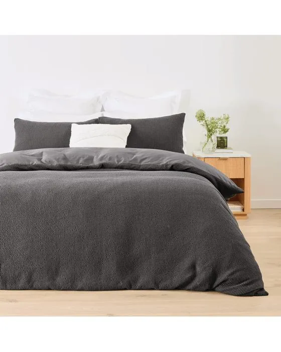 Ensemble de couverture de matelas de coton lavé à la pierre de la gaufre - lit Queen, gris