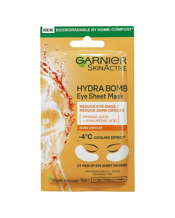 Masque de feuille de l'œil de la bombe hydra active Garnier Skin 6g - Jus d'orange et acide hyaluronique