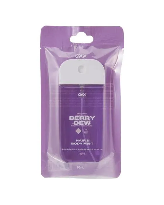 OXX Fragrance Berry Dew Hair and Body Mist 80ml - Bûches rouges, framboises et parfumées de vanille