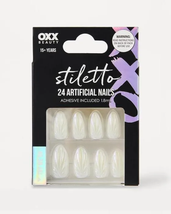 OXX Beauty 24 Pack de ongles artificiels avec adhésif - Forme Stiletto, coquille 3D