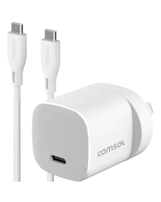 Chargeur mural USB-C Comsol 30W avec câble blanc