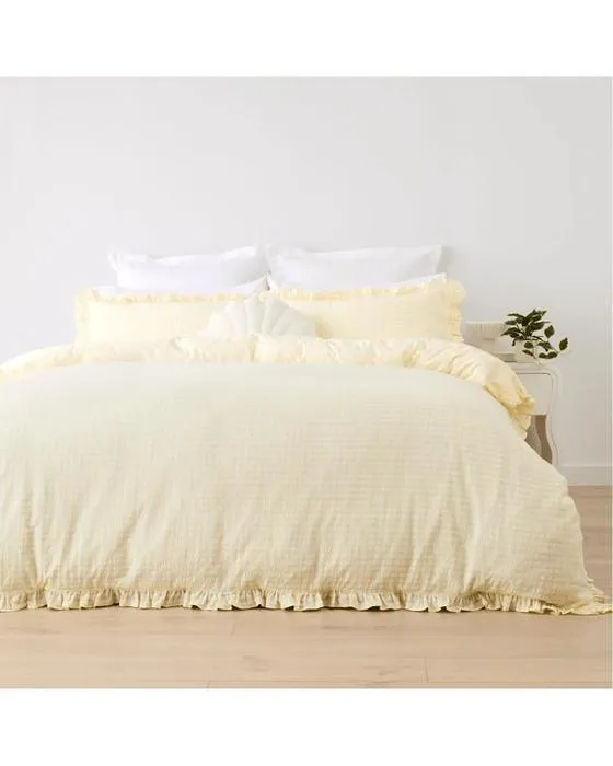 Ensemble de couverture de matelas de coton Gingham Ruffle - King Bed, Butter