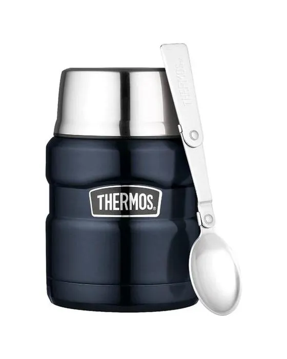 Thermos 470ml Inox King Aspirateur Insoluble Pot alimentaire W/ Spoon Bleu de minuit - Bleu