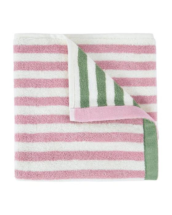 Serviette à main en coton à rayures réversibles - rose et vert
