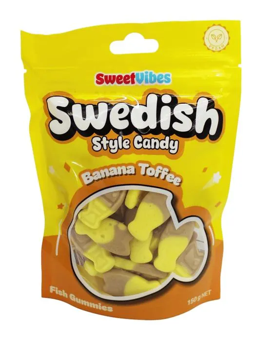 Sweet Vibes Suédois style Gommies de poisson confits 150g - Banana Toffee