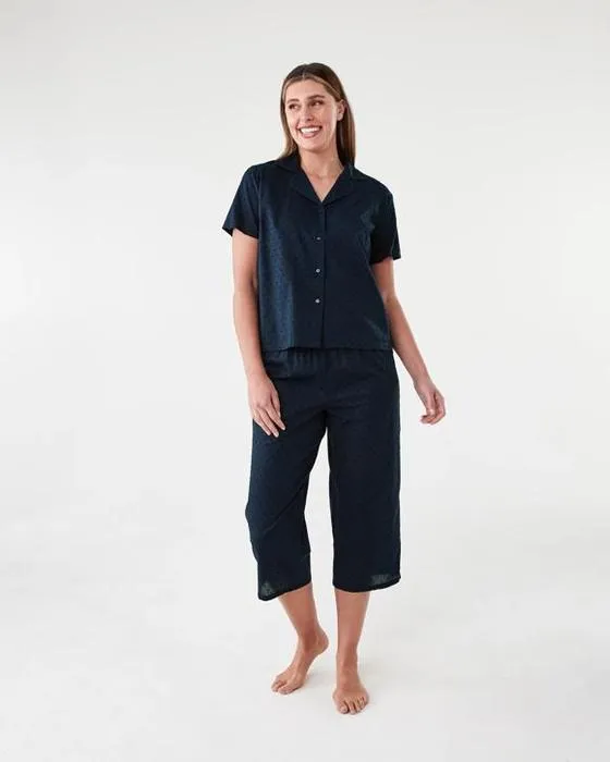 Haut à manches courtes et ensemble de pantalons 3/4 Pyjama Dobby