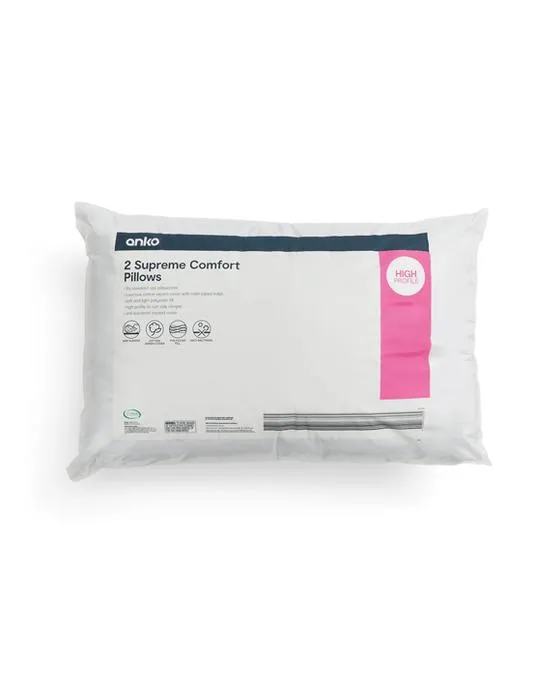 2 Packs suprêmes d'oreillers confort - Profil élevé, blanc