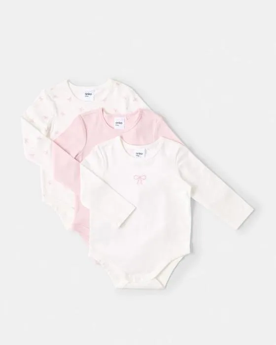 3 Pack Costumes de corps en coton manches longues