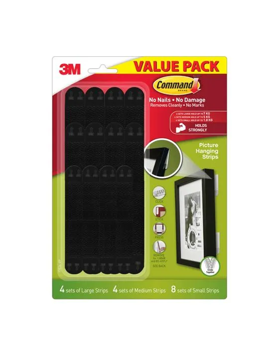 16 Pack 3M de commande Picture Bandes de suspension Pack de valeur - Noir