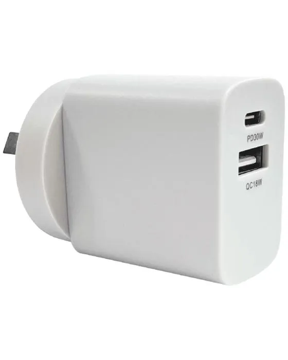 Otto 30W 2 ports USB-C + chargeur mural USB-A Pastel Gris