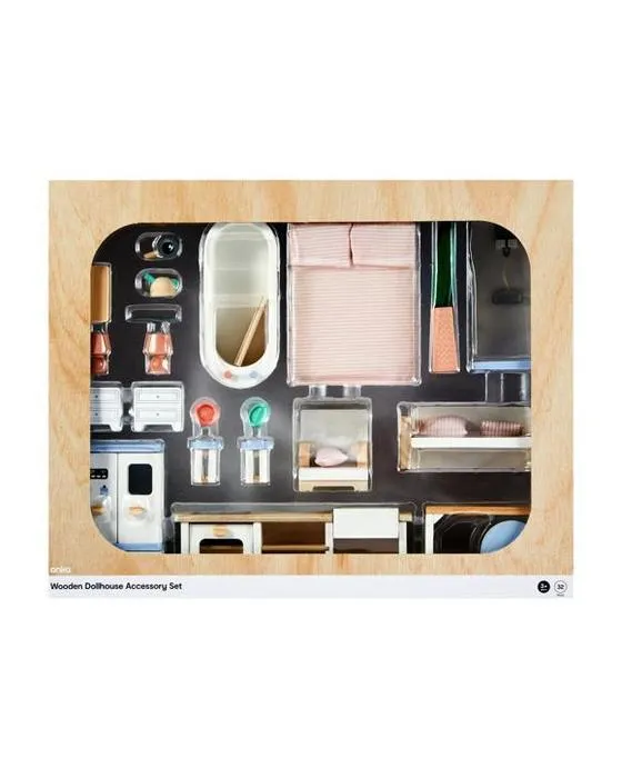 Ensemble d'accessoires de 32 pièces en bois pour maisons de poupées