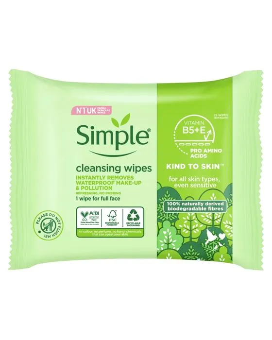 25 Pack Wipes nettoyantes biodégradables pour le genre simple à la peau - Vitamine B5, Vitamine E et acides pro aminos