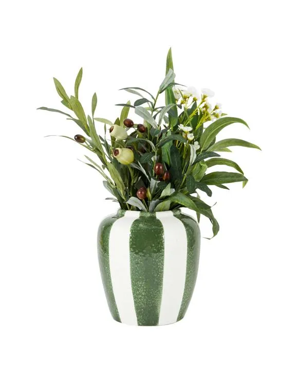 Vase en céramique à large bande verte