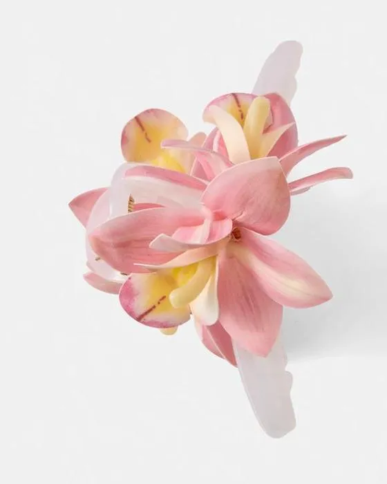 Clip de cheveux de griffe d'orchidée rose