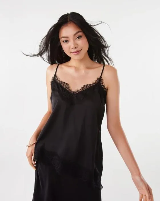 Cami sans manches de la dentelle satinée