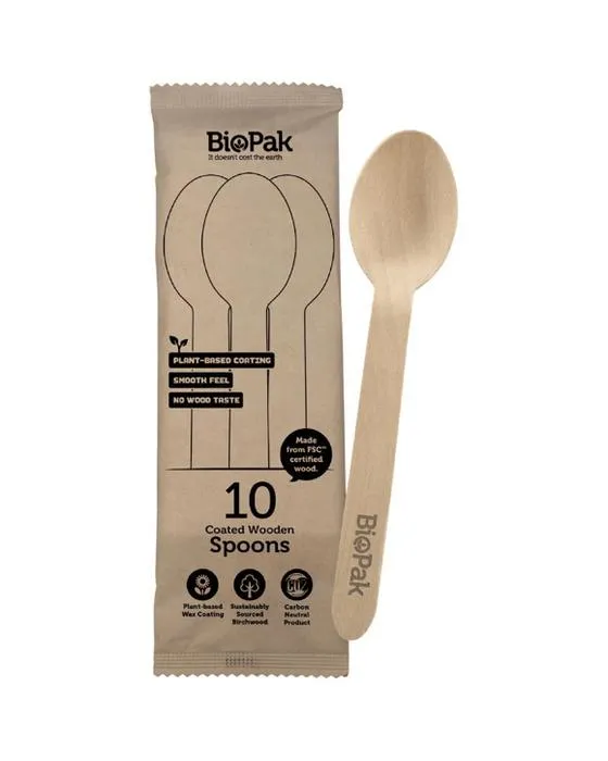 Biopak 16cm en bois cuillères 10 Pack