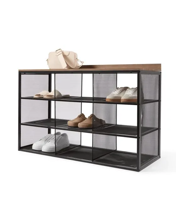 Rack de chaussures en métal et en noyer