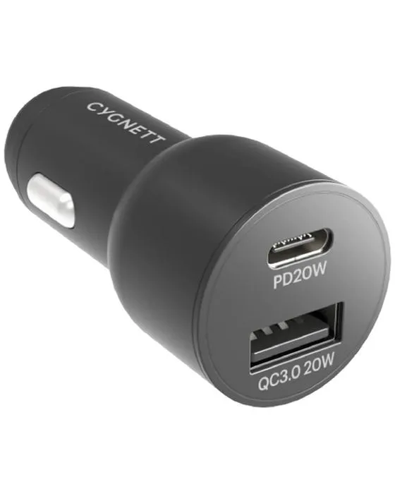 Chargeur de voiture Cygnett 20W USB-C & USB-A double voiture