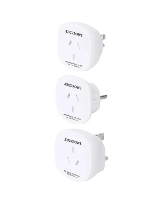 J.Burrows Adaptateur de voyage à l'étranger USA/UK/EU 3 Pack