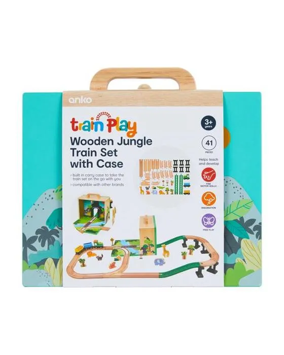 Ensemble de train en bois de 41 pièces avec boîtier