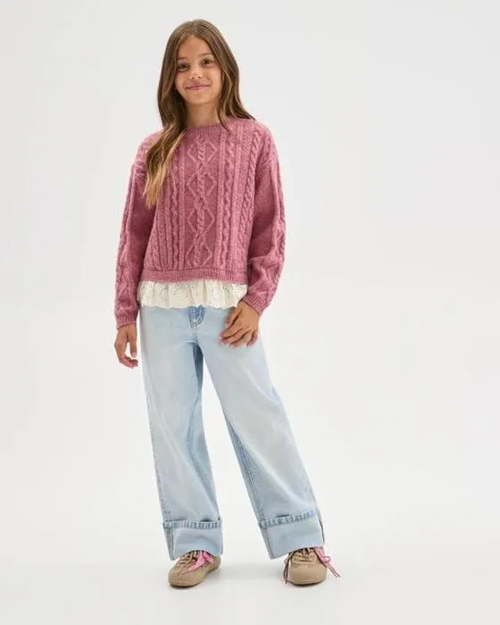 Cible Enfants Câble tricoter la dentelle Hem Jumper