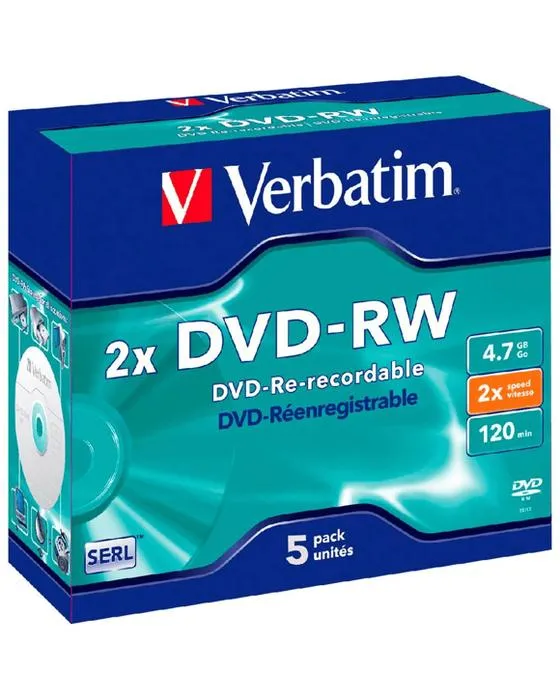 Verbatim DVD-RW 4.7GB 2x Jewel Case 5 Pack