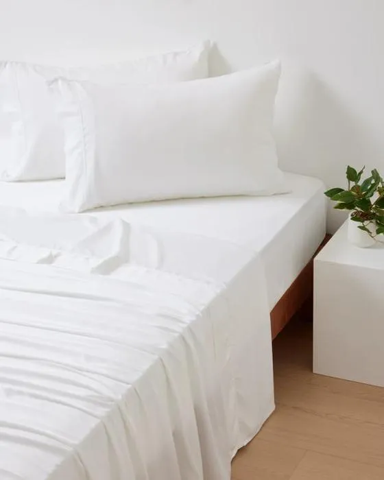 375 Ensemble de feuille de pain de bois de bambou - lit Queen, blanc